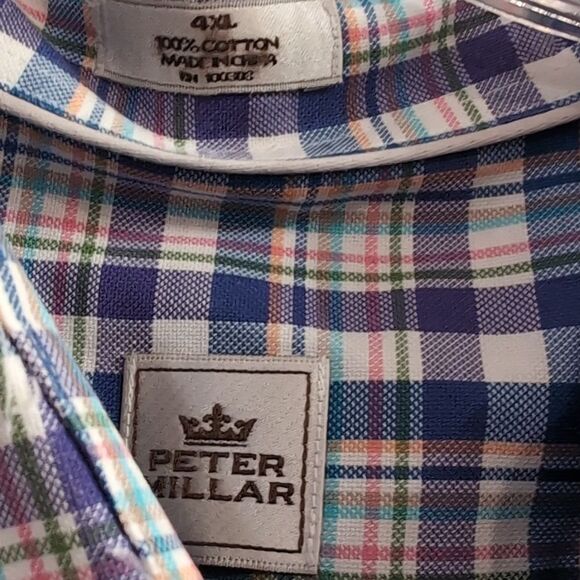 Peter Millar 100% Cotton Plaid Long Sleeve Button Shirt Sz 4XL - Picture 3 of 6
